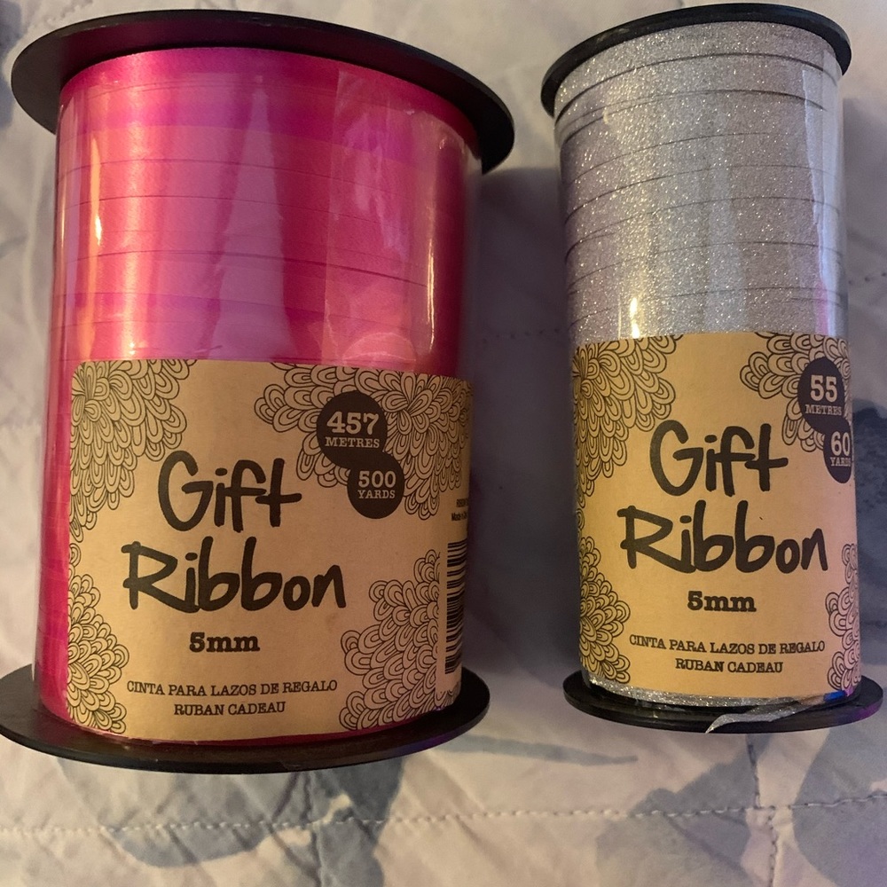 2 rolls of ribbon pink & silver sparkles 🎗New🎀